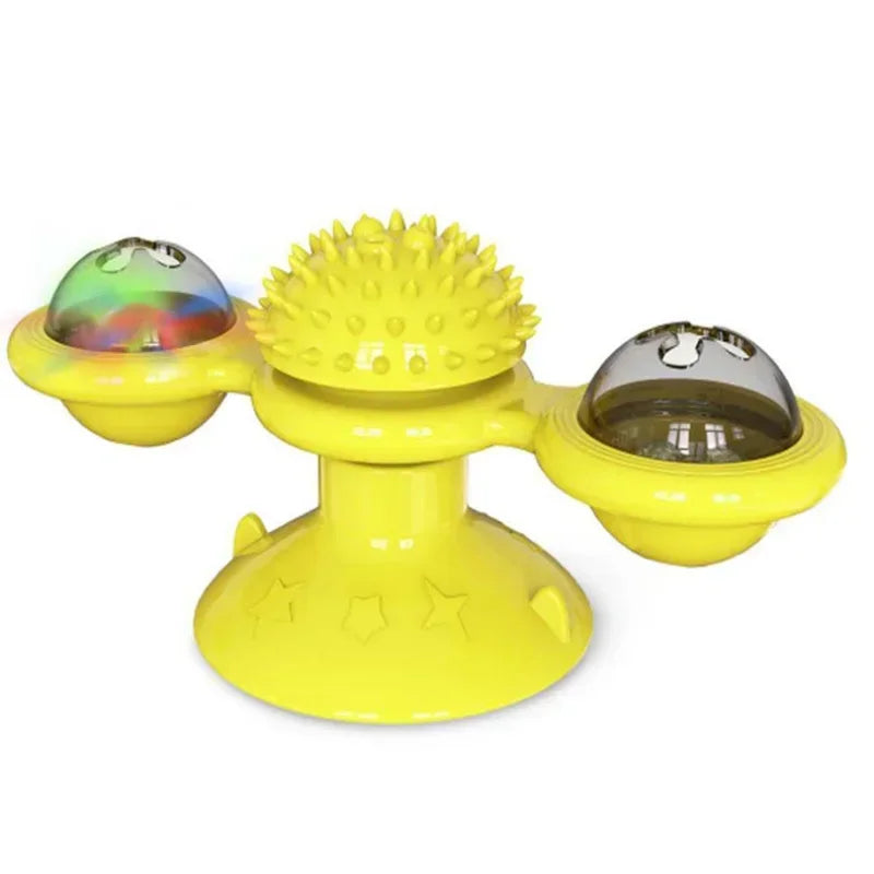 Funny Cat Toy Spinning Windmill with LED Ball ＆Catnip Scratch Hair Brush